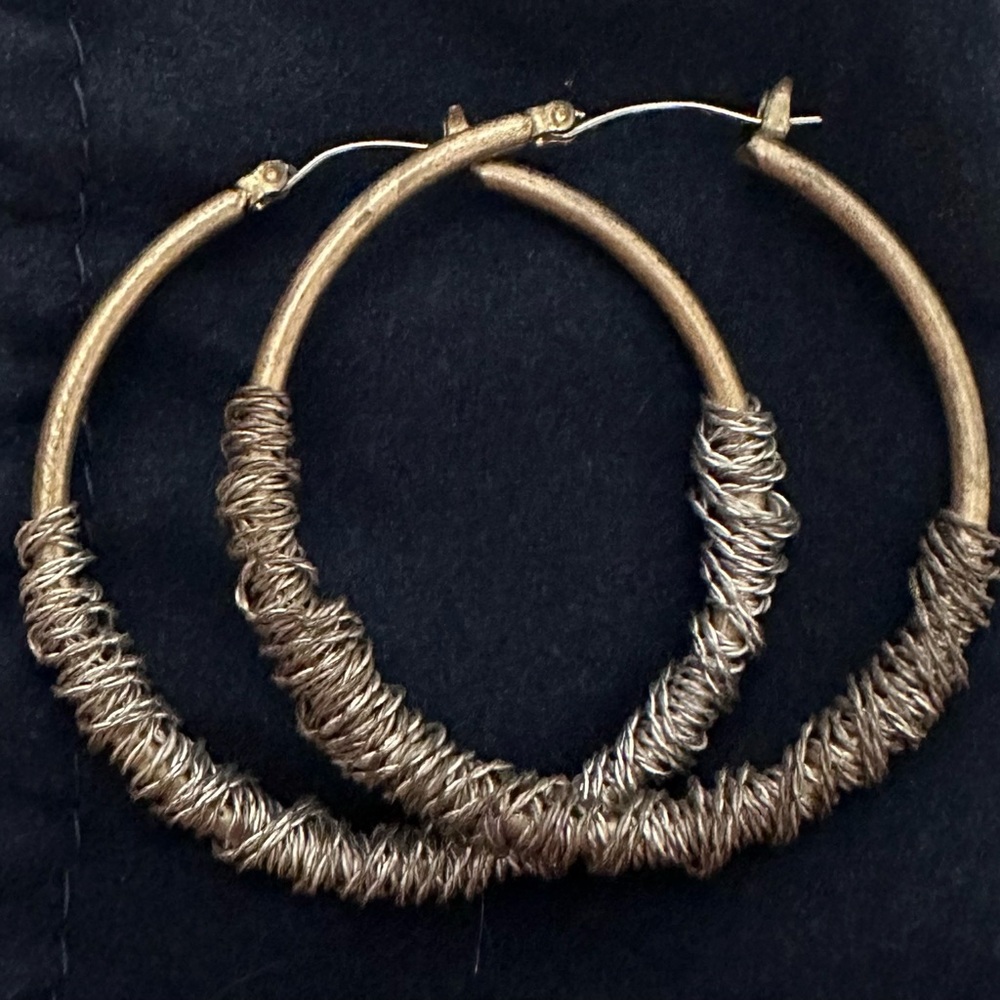 Gold and Silver Wire Wrapped Hoop Earrings
